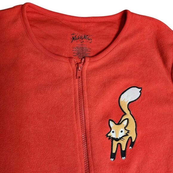 Nick & Nora Fox Footed Fleece Pajamas One Piece PJs Size M Orange - Picture 7 of 10